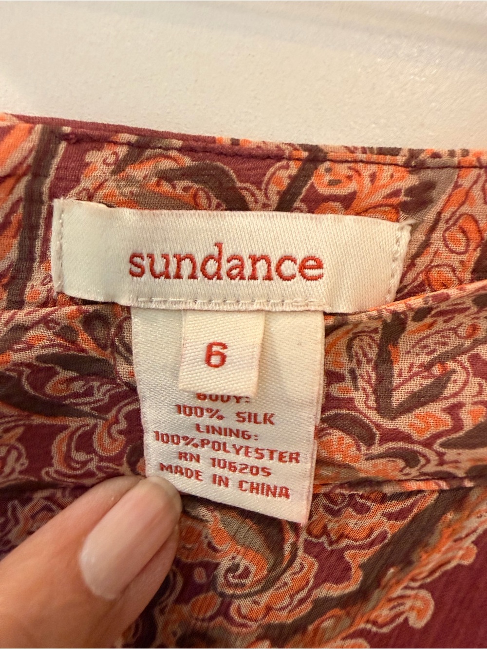 Sundance Paisley Handkerchief Hem Skirt in Rust & Peach, Silk, Lightweight, Sz 6 - Picture 8 of 14